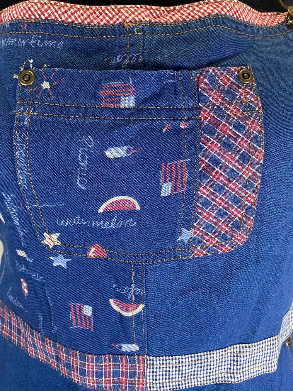 Koret Blue Denim Women's Overalls with Red & White Plaid Trim - Picture 3 of 16